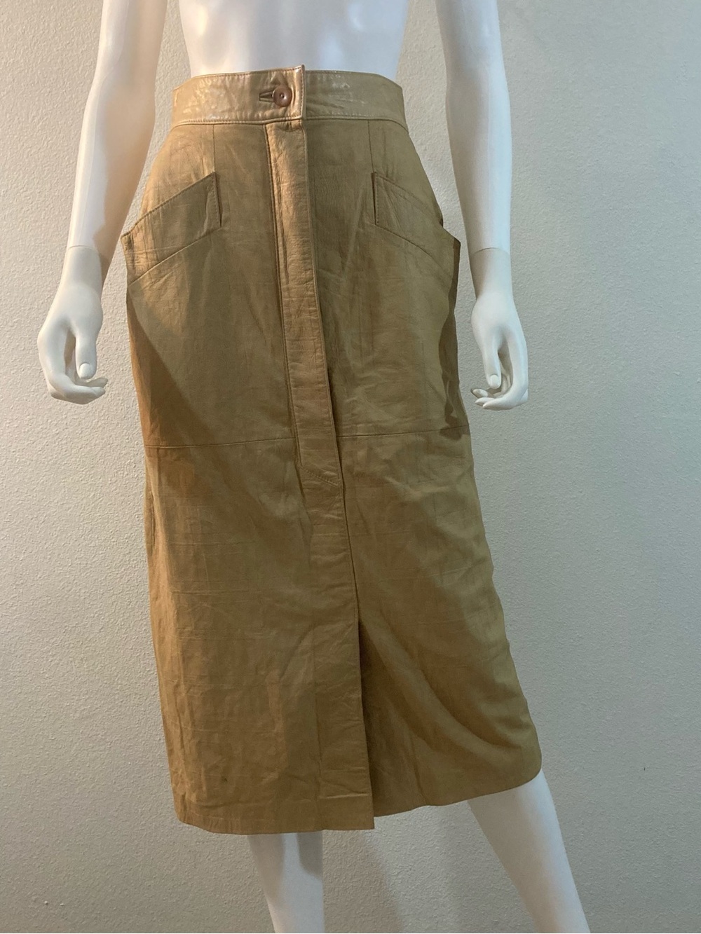 Leather Midi Skirt Vintage 1990’s Soft Tan Leather Skirt